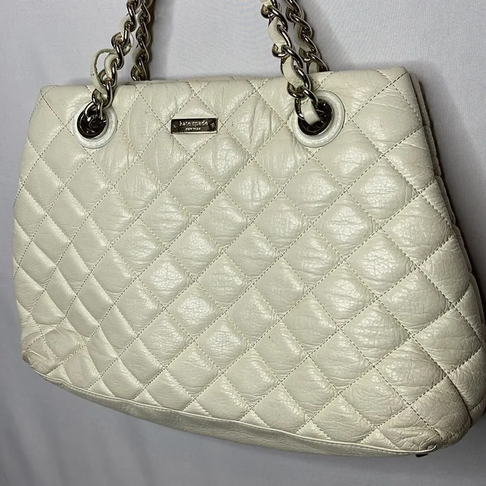Kate Spade Cream Quilted Maryanne Shoulder Bag With Chain Handles.